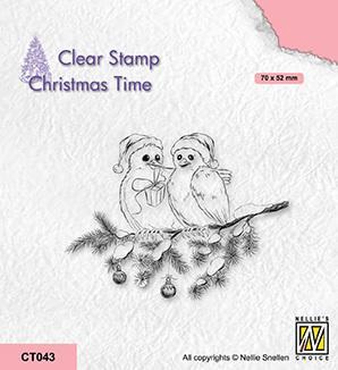 CT043 Nellie Snellen Christmas time clear stamp - Celebrating Christmas - stempel kerst vogels op tak met kerstmuts